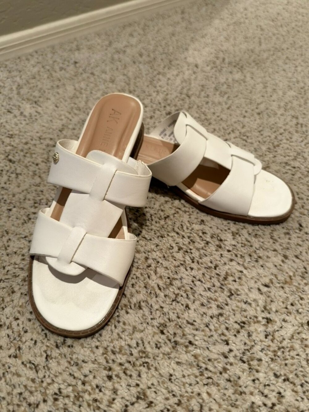 Anne Klein | iFlex Leather Strappy Slip-on 1.5" Wedge Sandals | White | Size: 8M